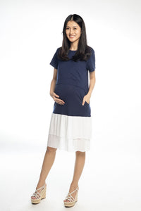 Issa Pleated Ruffles Nursing Dress - Navy - Sold Out