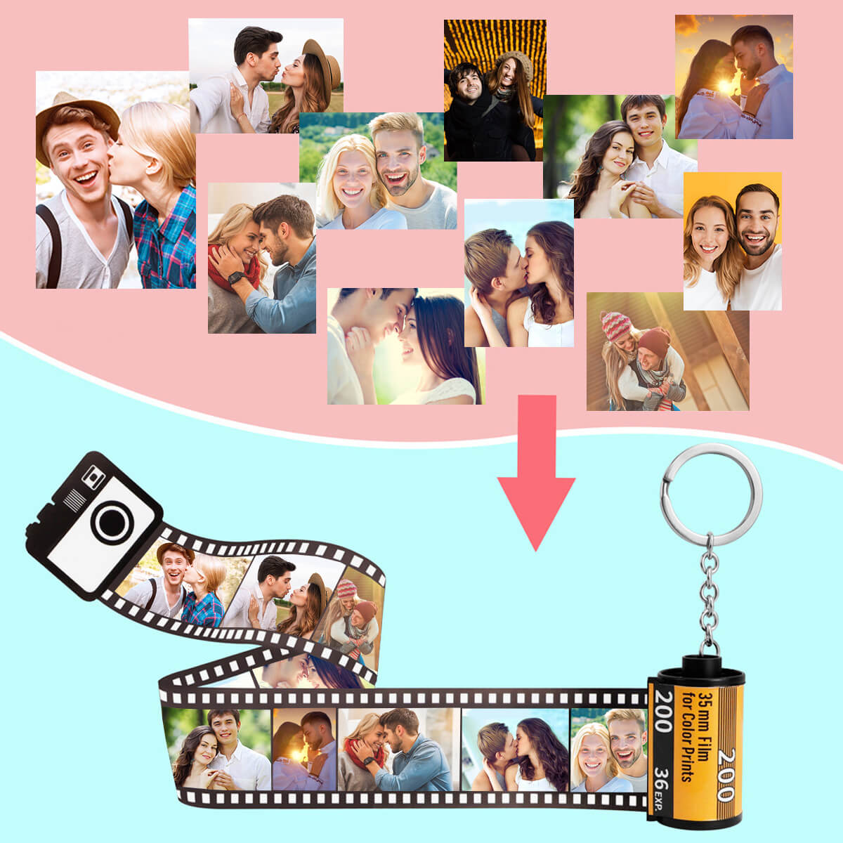 Custom Film Roll Keyring Personalised Romantic Gifts Film keychain