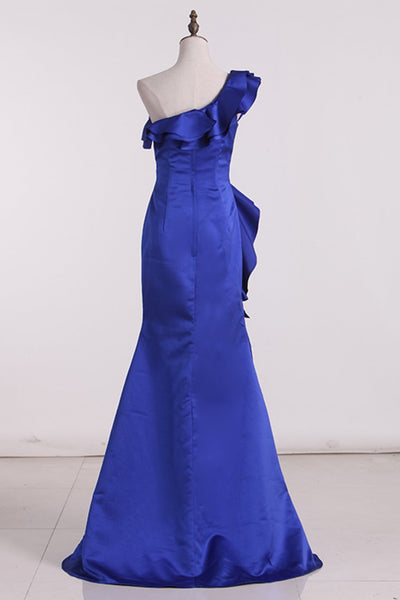 Buy 2019 One Shoulder Evening Dresses Mermaid Satin Sweep Train Online ...