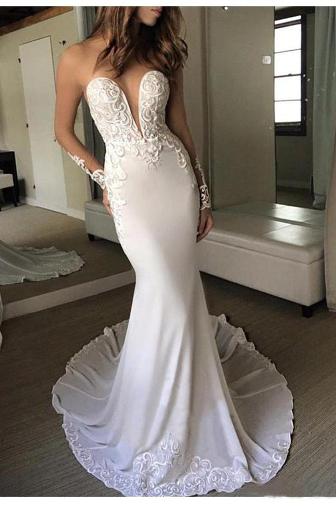 Buy Sexy Berta Mermaid V Neck Wedding Dress Long Sleeves Open Back ...