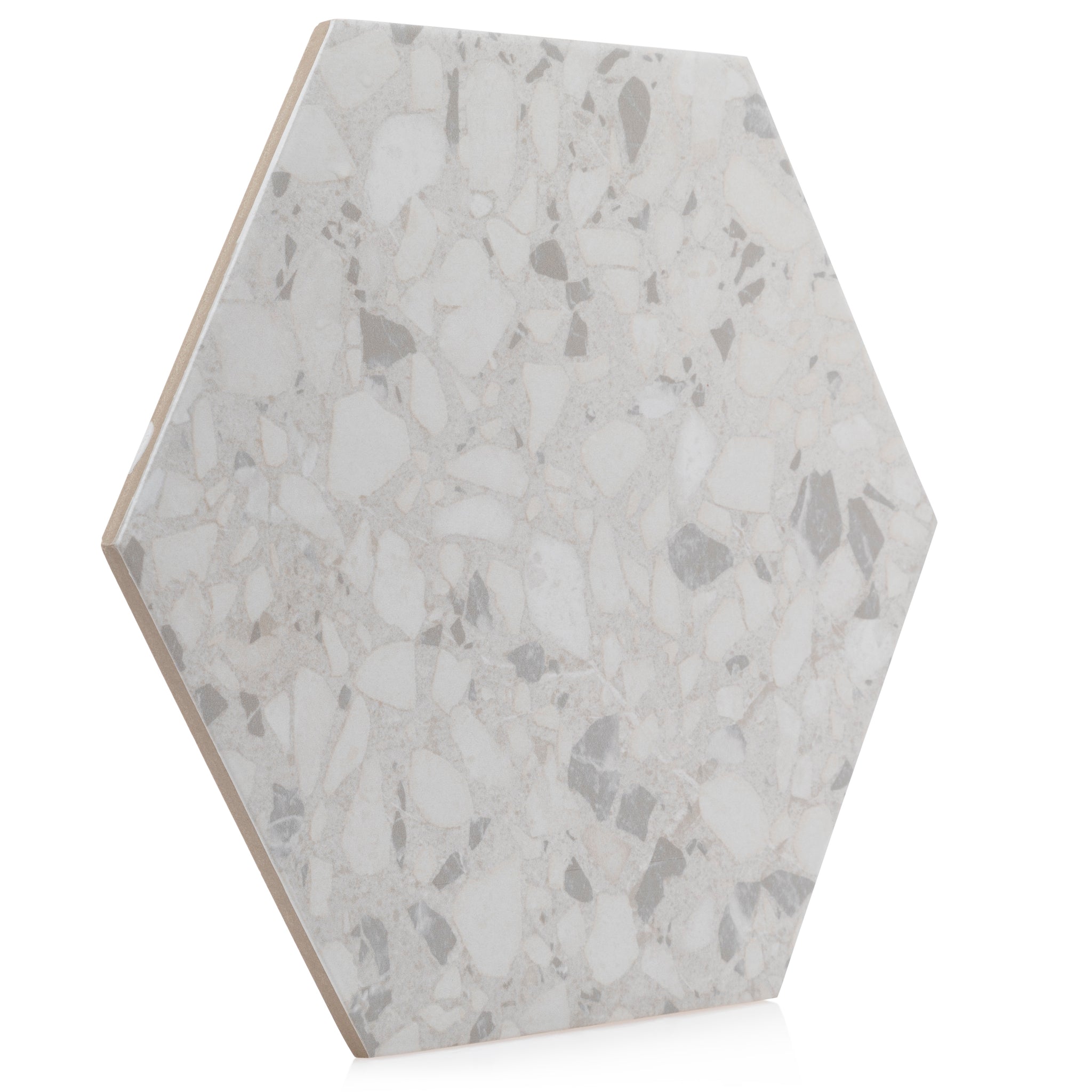 9x10 Hexagon White Terrazzo Porcelain Tile Industry Tile 6870