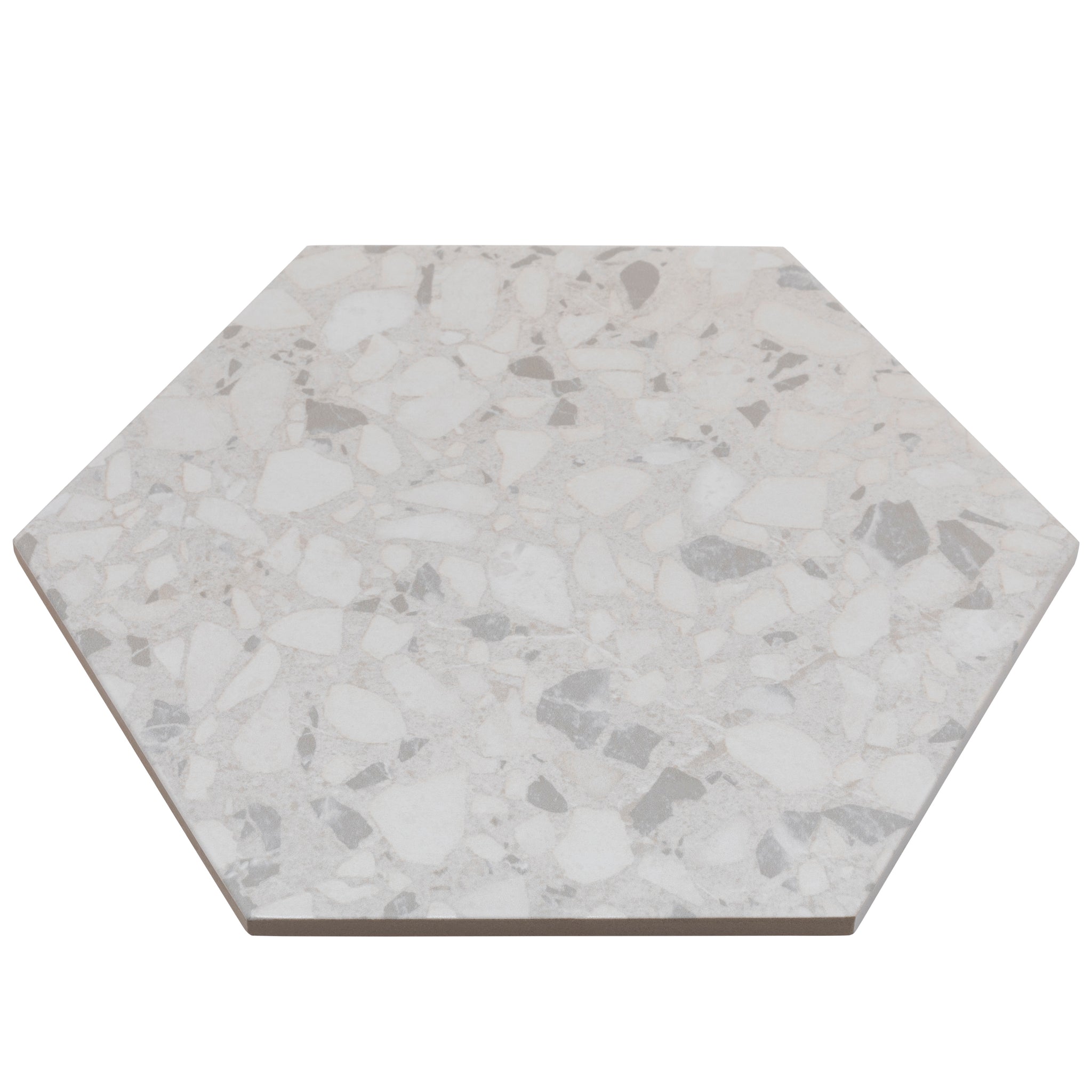 9x10 Hexagon White Terrazzo Porcelain Tile Industry Tile 1814