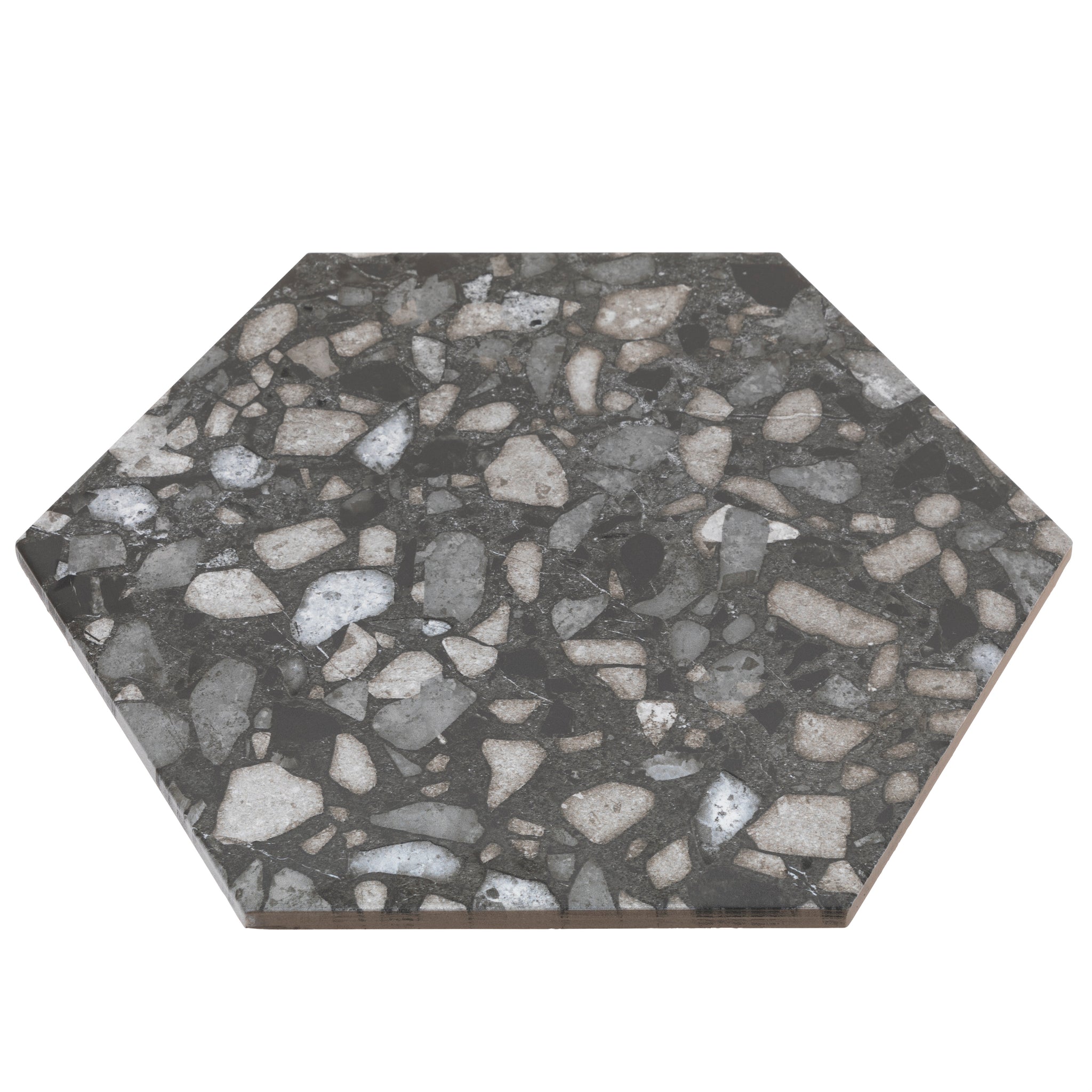 9x10 Hexagon Black Terazzo Porcelain Tile Industry Tile 3501