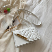 Women PU Leather Lattice Crossbody Bag Embossing Solid Color Simple Casual Handbag Embroider Lattice Pattern Travel Shoulder Bag