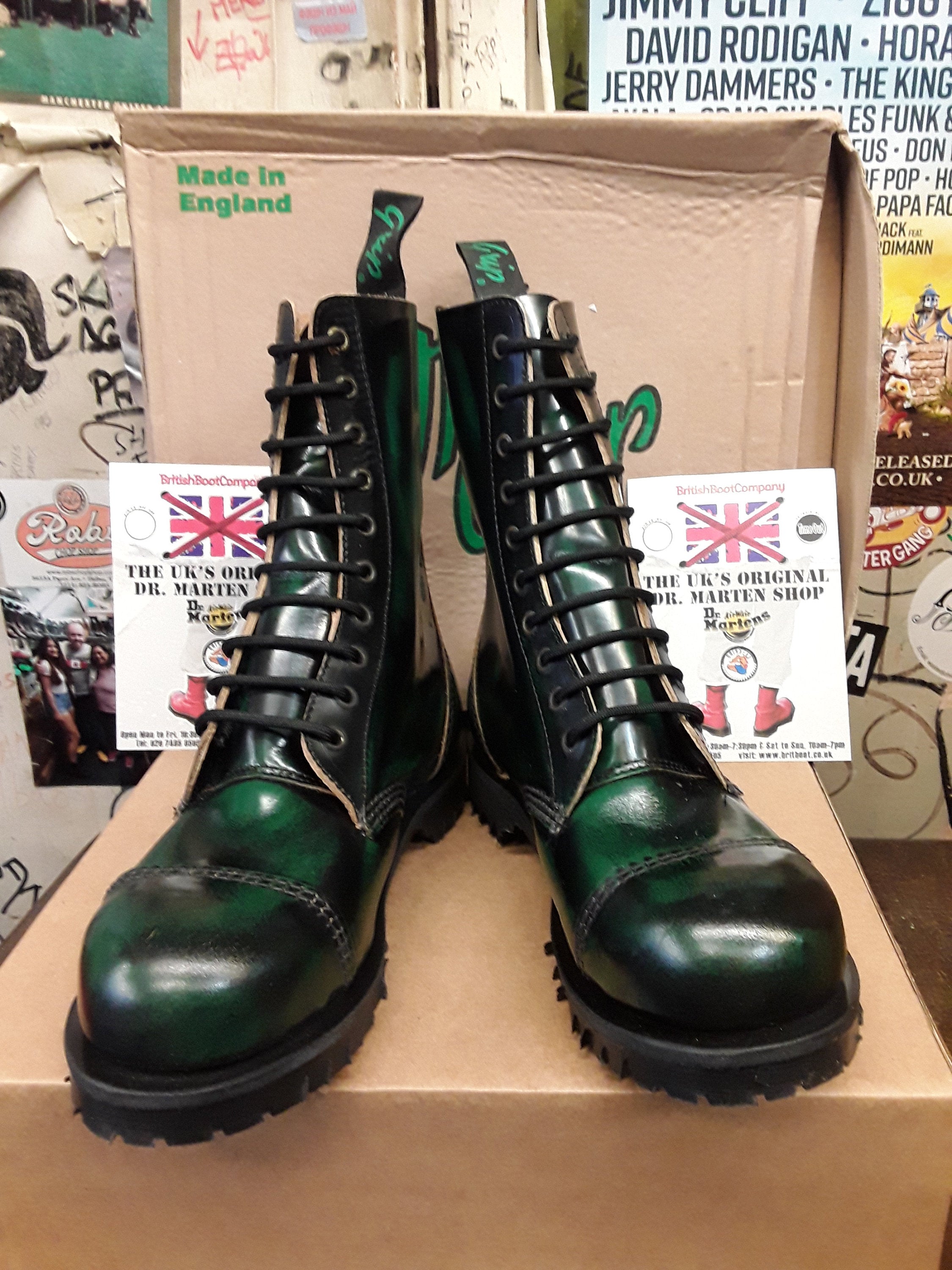 Dr Martens Getta Grip Emerald Green made in England steel toe Boots Size 4