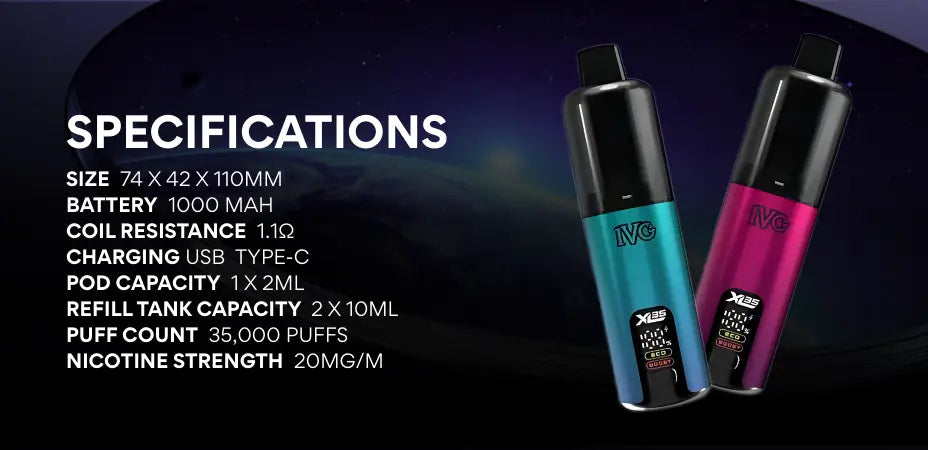 Specifications of IVG XL 35K Prefilled Pod Kit