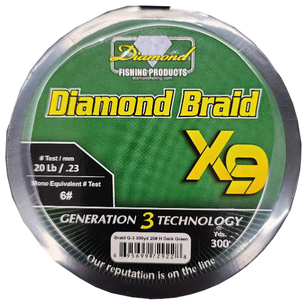 Diamond G3 8X Solid Core Braid - 3000 yd. Spool - 20 lb. Test - Dark Green