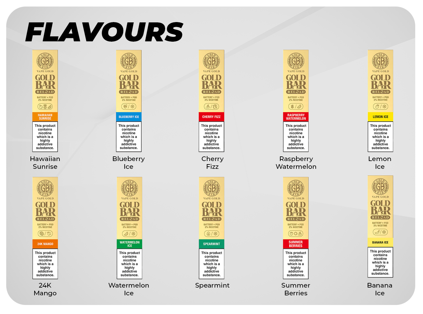 Gold Bar Reload Pod Vape Flavours