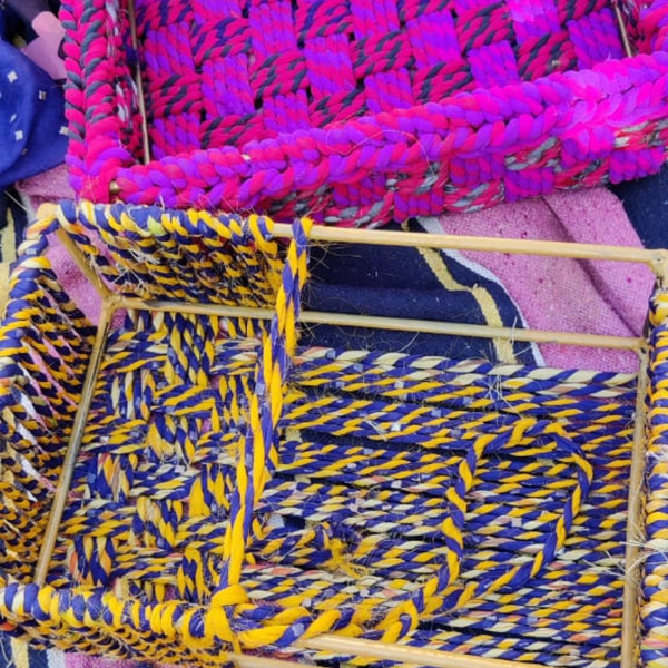 basket woven from saris 