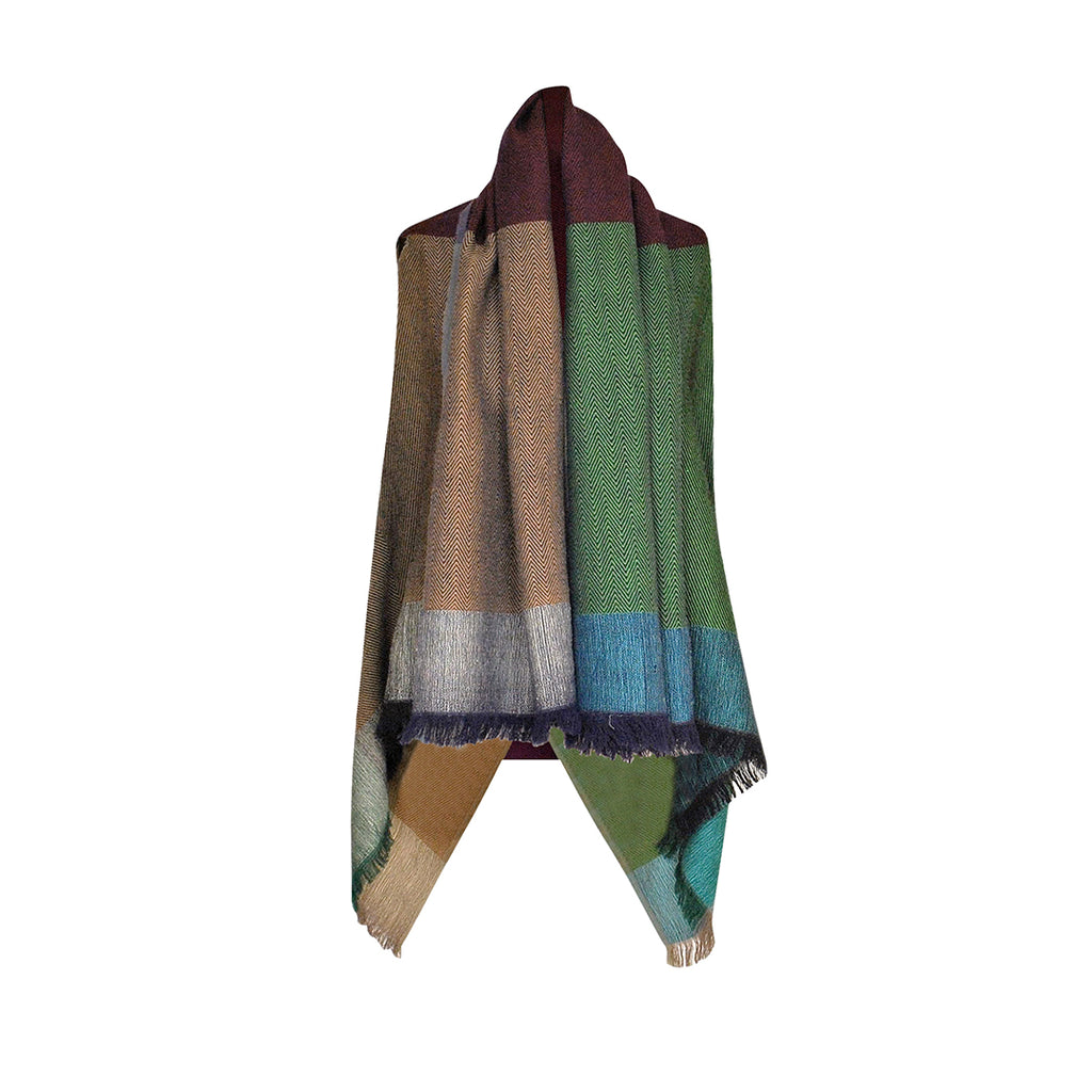 Women's Wool Poncho Cape in Camel and Green | JULAHAS Cape Madeira