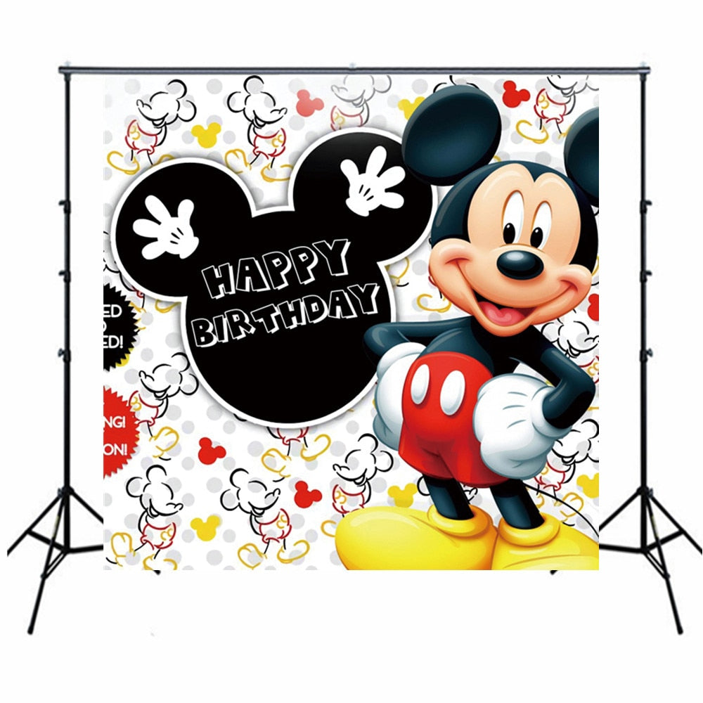 Vinyl Custom Mickey Mouse Theme Party Backdrops Minnie Mouse Background  Wall Cloth Birthday Party Decoration Layout
