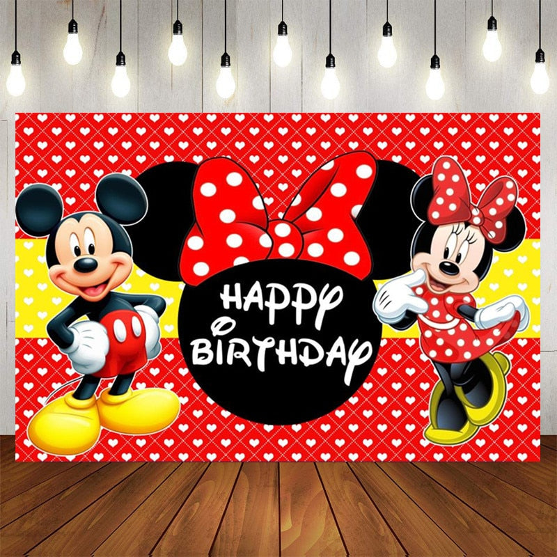 Mickey Mouse Party Backdrops Minnie Mouse Background Wall Cloth Baby Shower  Kids Birthday Party Decoration - My