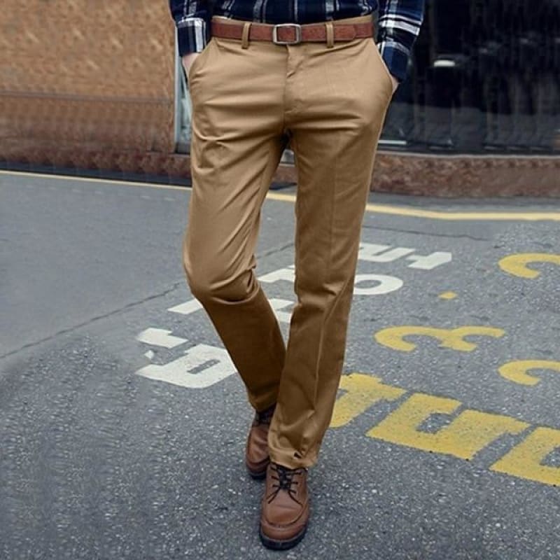 Fashion Pants Men Casual Slim Solid Business Zipper Long Pants Suit Pants -  My Web Store Shopping