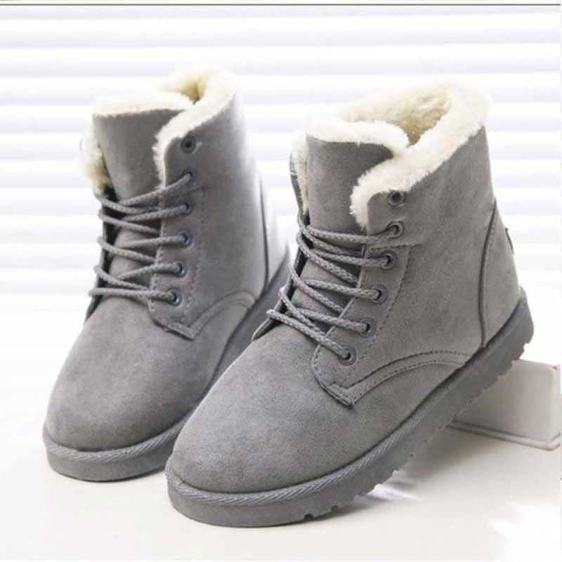 Winter Boots Women Fur Ankle Boots Soft Flat Boots Lace-Up - My Web Store Shopping