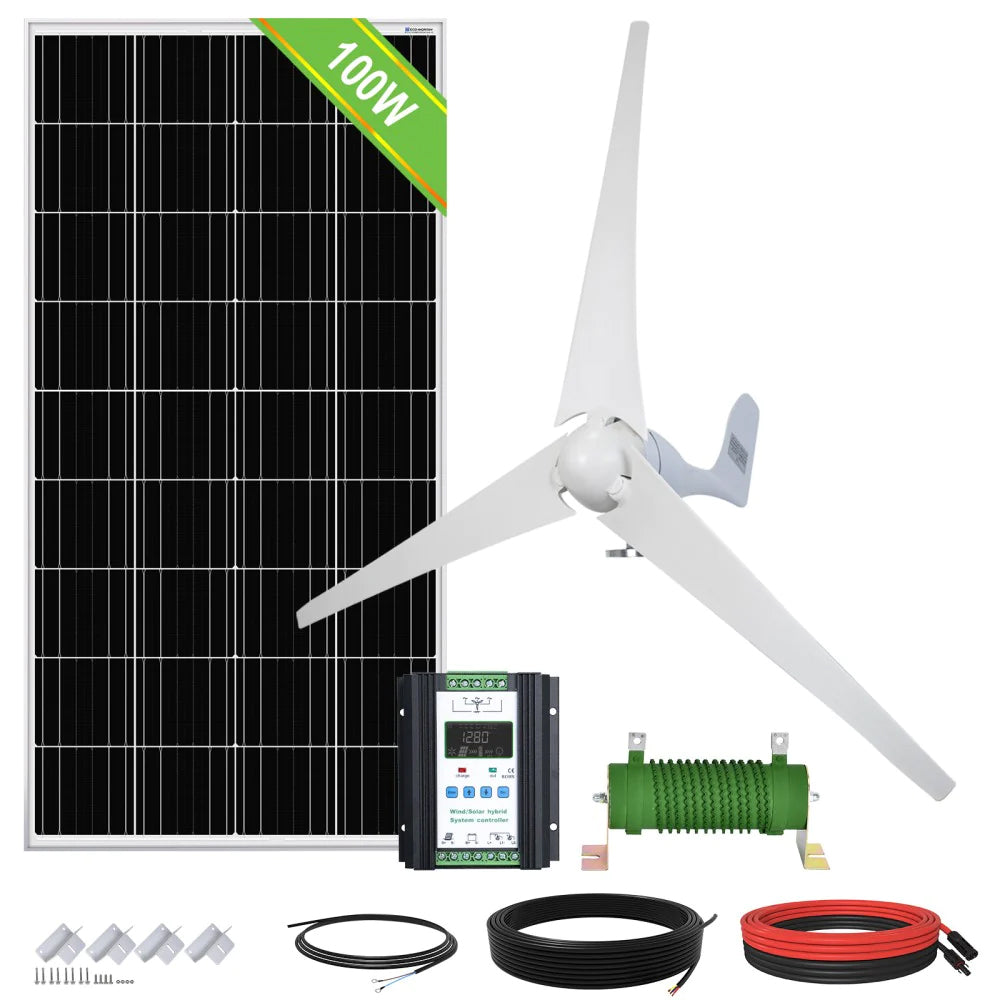 500W 600W 12V Off Grid Hybrid System 400W Wind Generator & 100W Mono Solar Panel | ECO-WORTHY