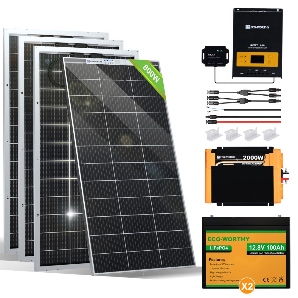 780W 12V (4x Bifacial 195W) Complete MPPT Off Grid Solar Kit, ECO-WORTHY
