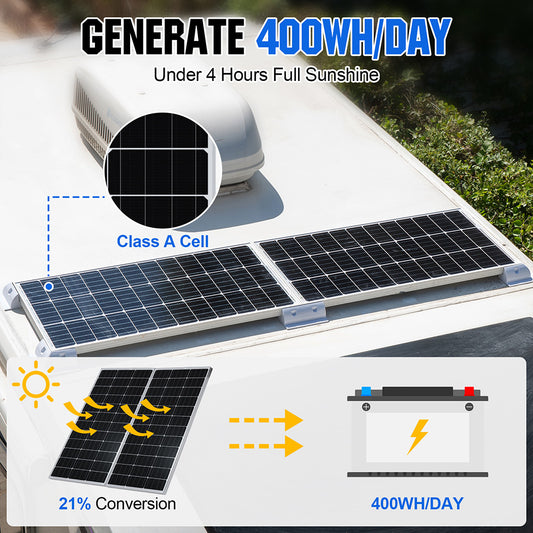 100W 200W 12V (1/2/x100W) Complete Off Grid Solar Panel Kit with Inverter +  Lithium