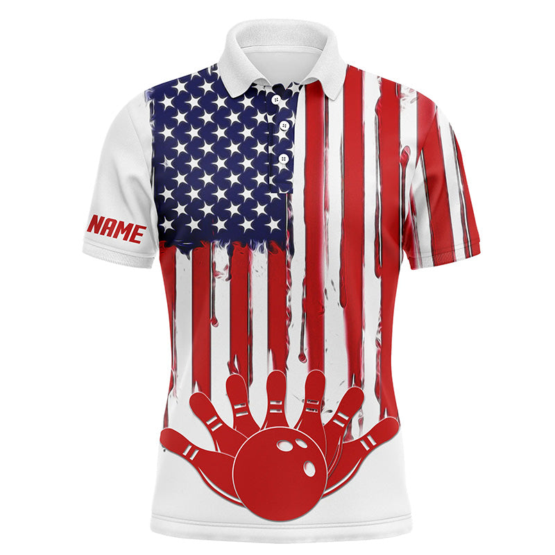 Personalized America Flag Polo Bowling Shirt Flame Bowling Ball and Pi ...