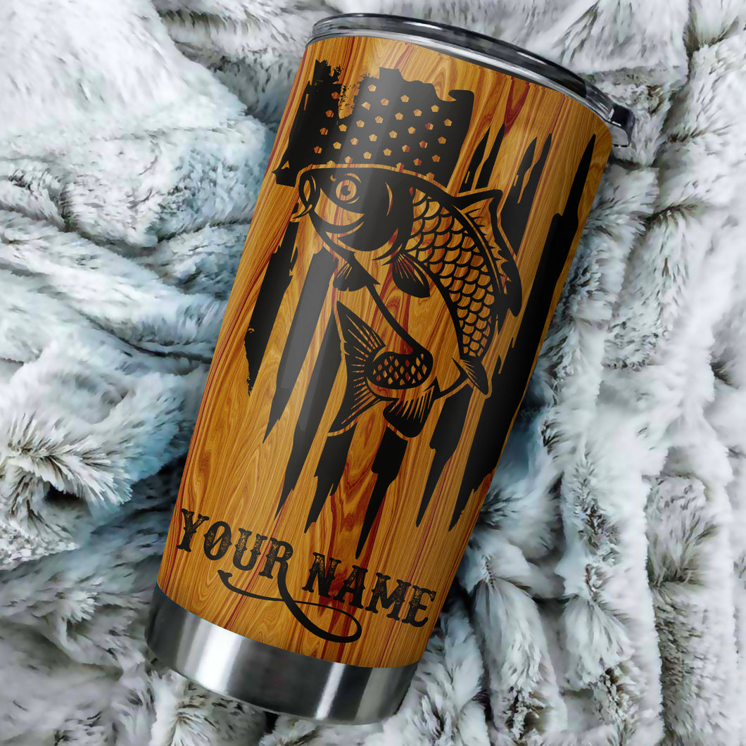 Carp Fishing American Flag Custom Stainless steel Tumbler cup | personalized Patriotic Fishing gifts 4th of July - IPH2429