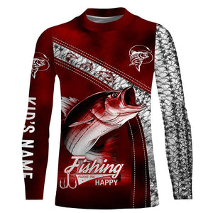 Striped Bass fishing makes me happy UV protection Custom name performance long sleeve fishing shirts NQS4384