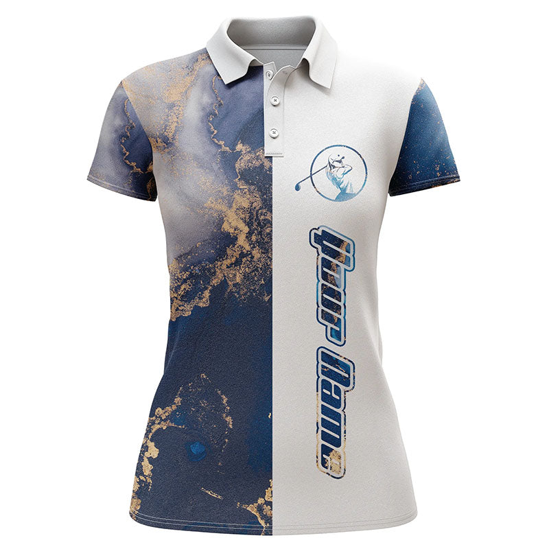 Womens golf polo shirt blue pattern custom name blue white golf shirt ...