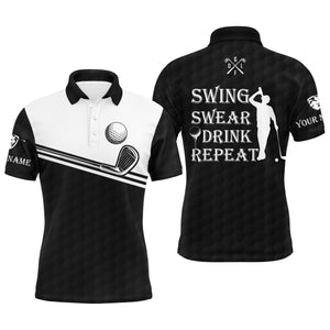 Mens golf polo shirt swing swear drink repeat custom name black white men golf shirts NQS4157