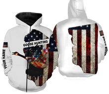 Load image into Gallery viewer, Goose hunting American flag patriotic waterfowl hunter personalized goose hunting shirts, hoodie NQSD27