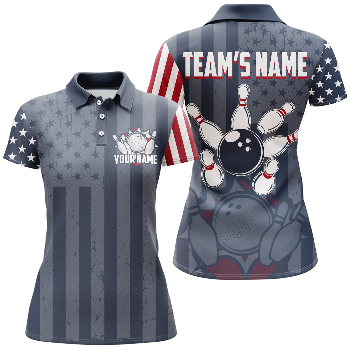 Custom Bowling Shirt Women American Flag Bowling Polo Shirt for Team P ...