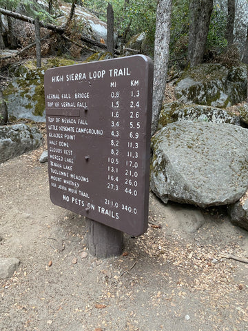Trail sign in Yosemite National Park. California. 