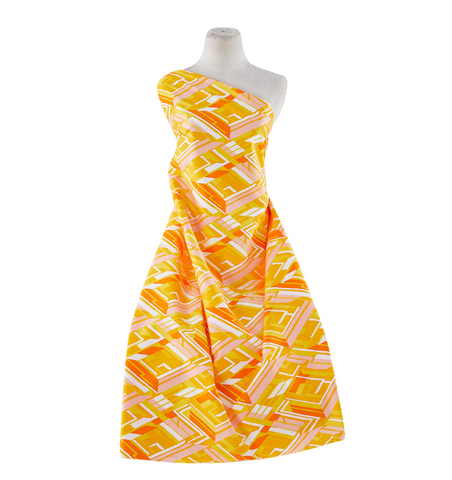zelouf cotton poplin stretch fabric in yellow orange pattern