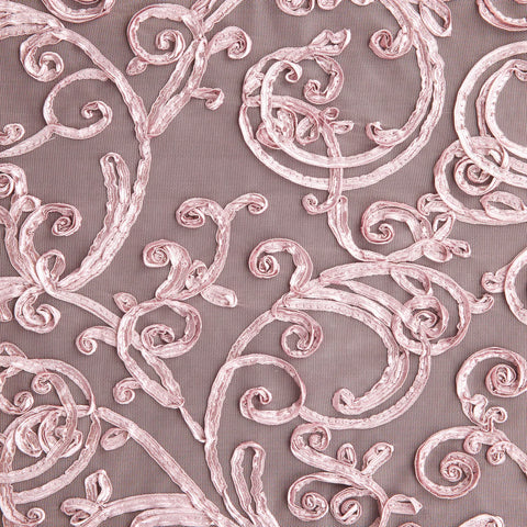 prime ribbon embroidery on mesh pink fabric zelouf