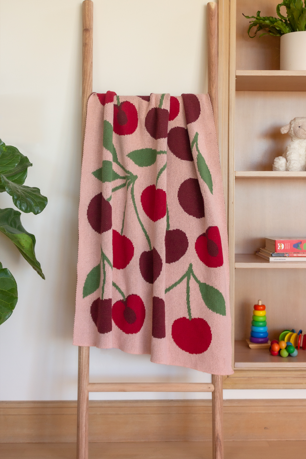 Round hand towels embroidered cherry, kitchen towels, red fruits