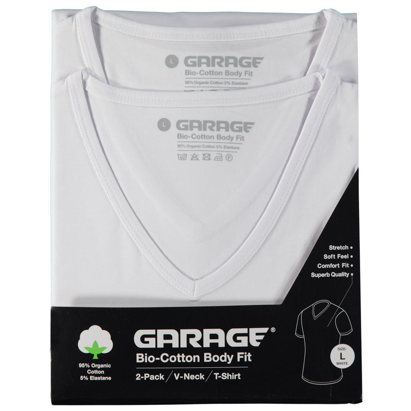 mythologie Commissie Verzorgen Bio-cotton Bodyfit 2-pack T-shirt V-neck - White – Garage Basics