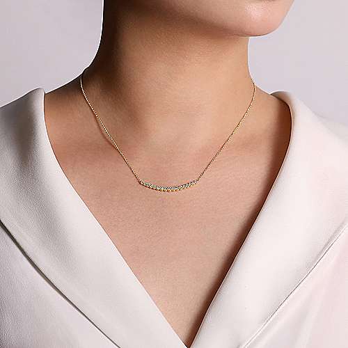 diamond curved bar necklace gold