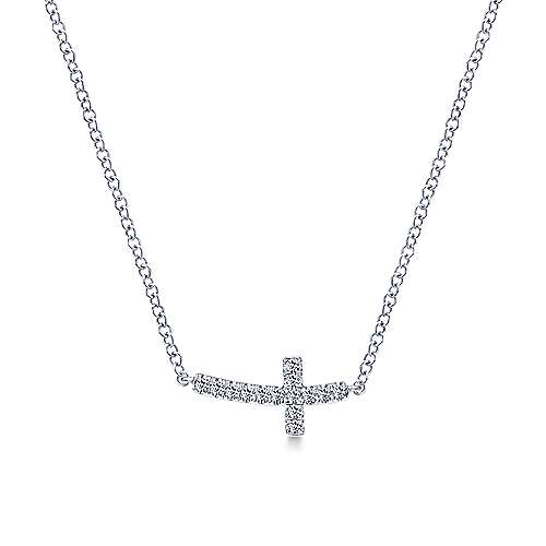 sideways curved diamond cross necklace