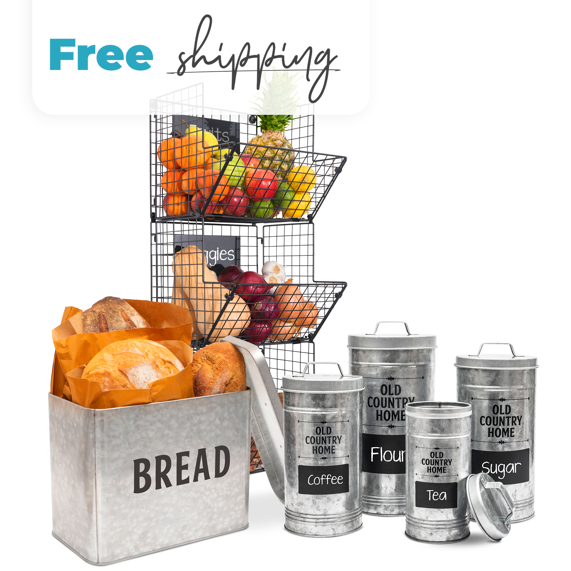 3-Tier Black Metal Wire Wall-Mounted Produce Storage Baskets with Wood –  MyGift