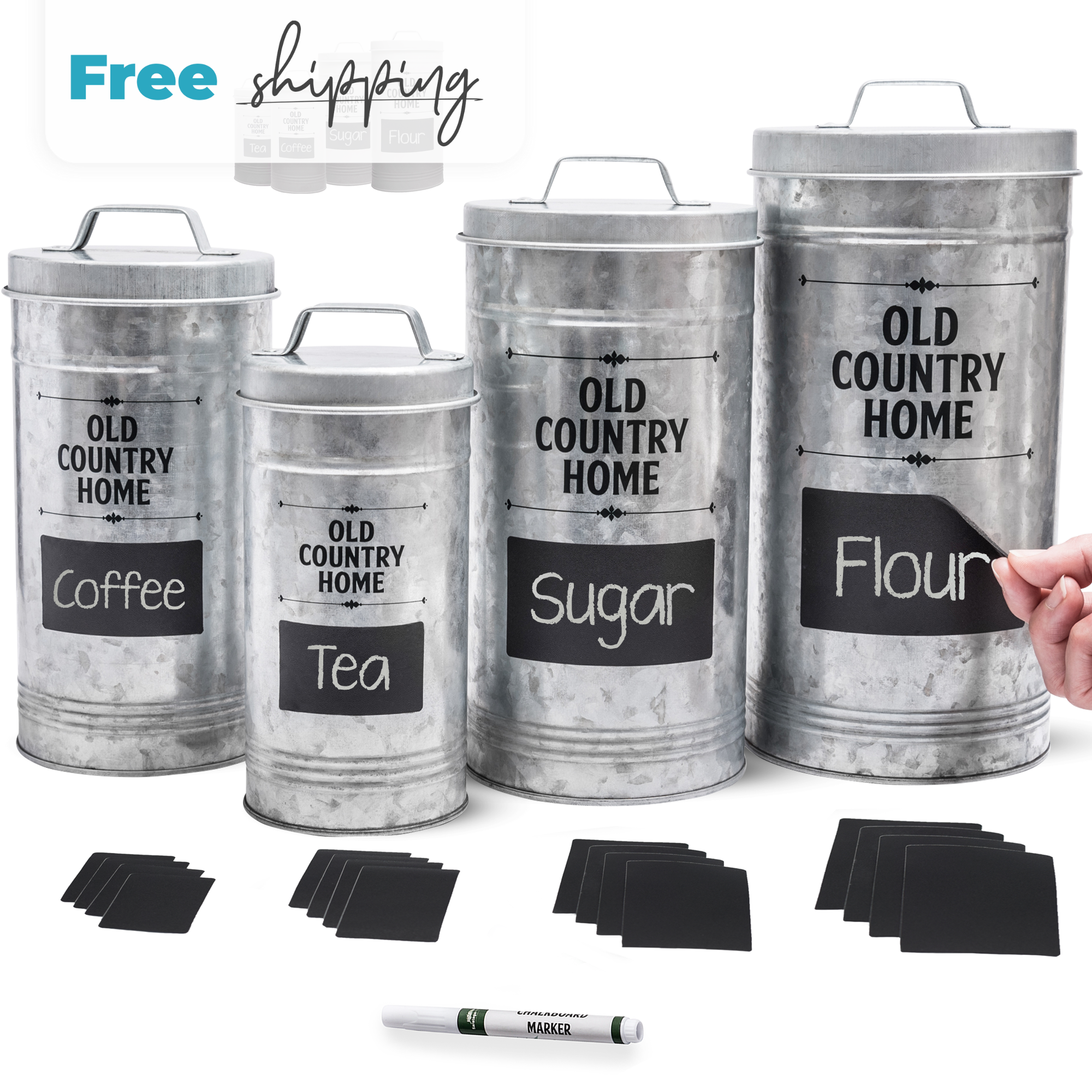  Barnyard Designs Farmhouse Canisters for the Kitchen Counter,  Country Decor - Rustic Flour Sugar Coffee Tea Storage, Set of 4, Largest is  5.5 x 11.25 : Home & Kitchen