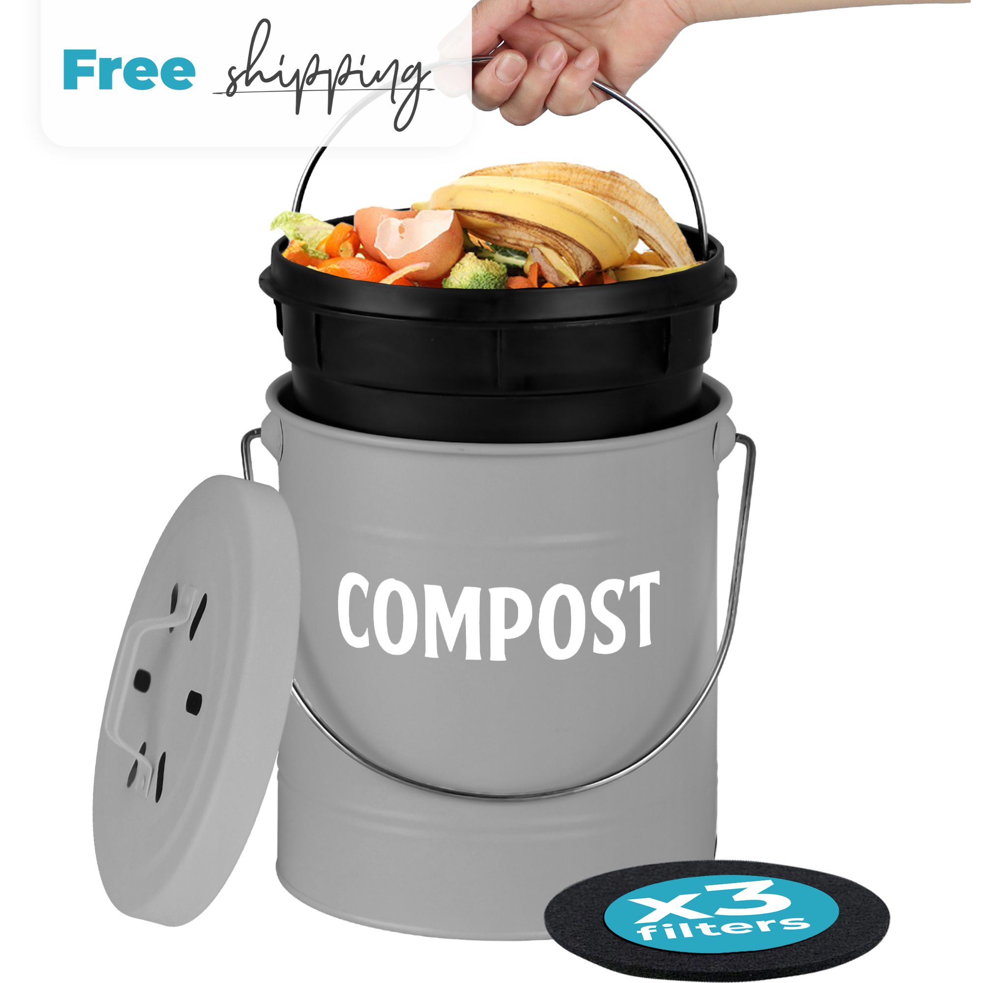 Compost Bin For Kitchen Countertop Stainless Steel Food Waste Bucket With  Lid Family Sized Galvanized Metal Indoor Countertop - AliExpress