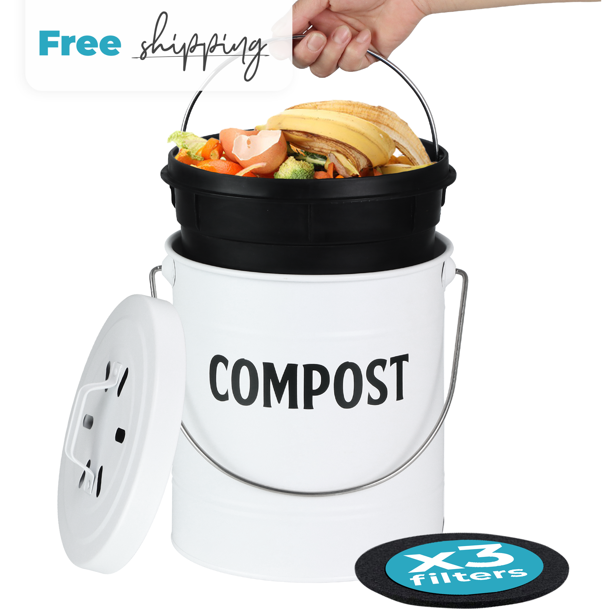 Modern Home Composting Bundle - 1.3 Gallon Kitchen Compost Bin = 3 Yea