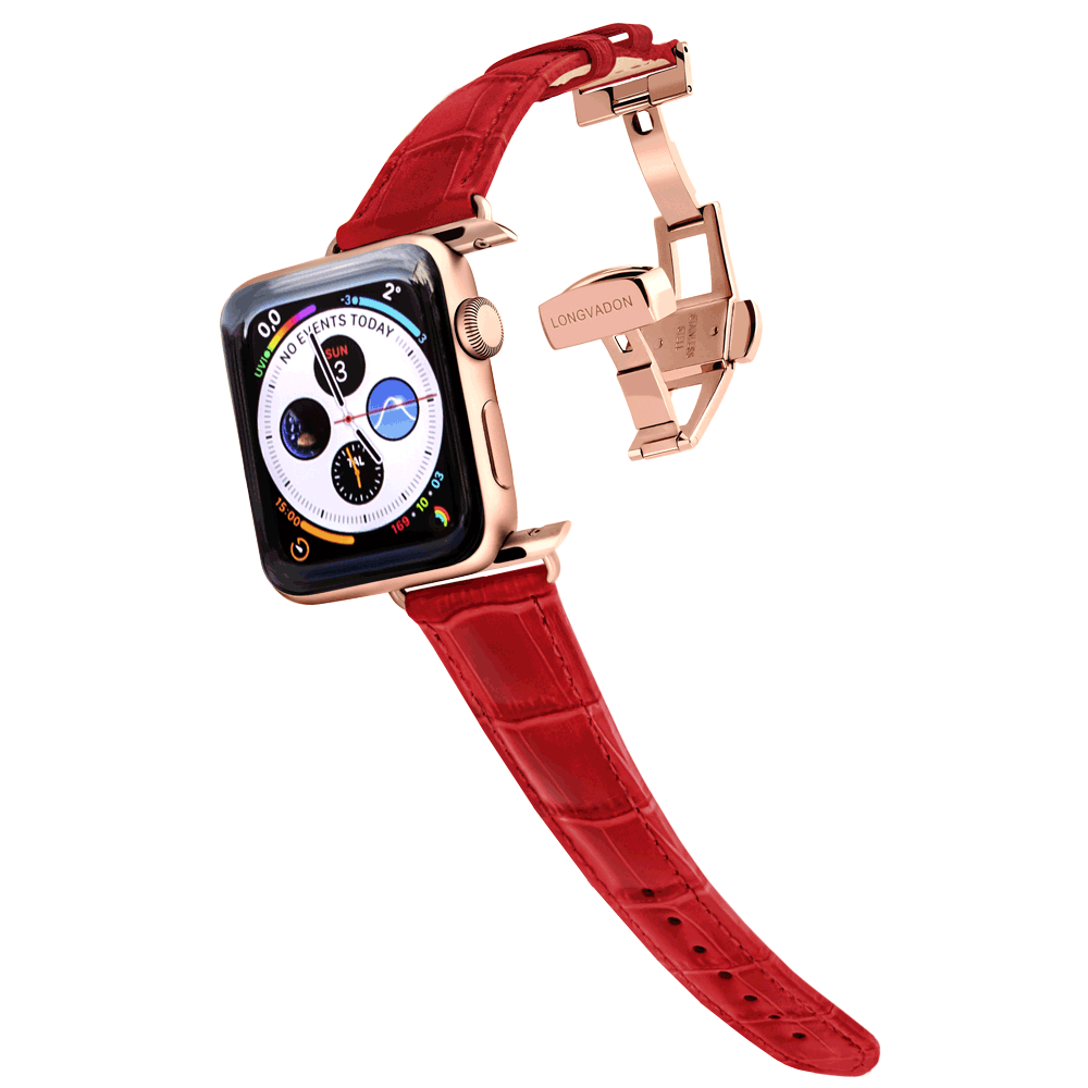 限量 Caiman系列女仕質感壓紋apple Watch 皮革錶帶 熱情紅 Citiesocial 找好東西