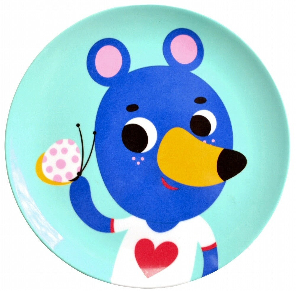 Petit Monkey melamine bord blauwe beer mint