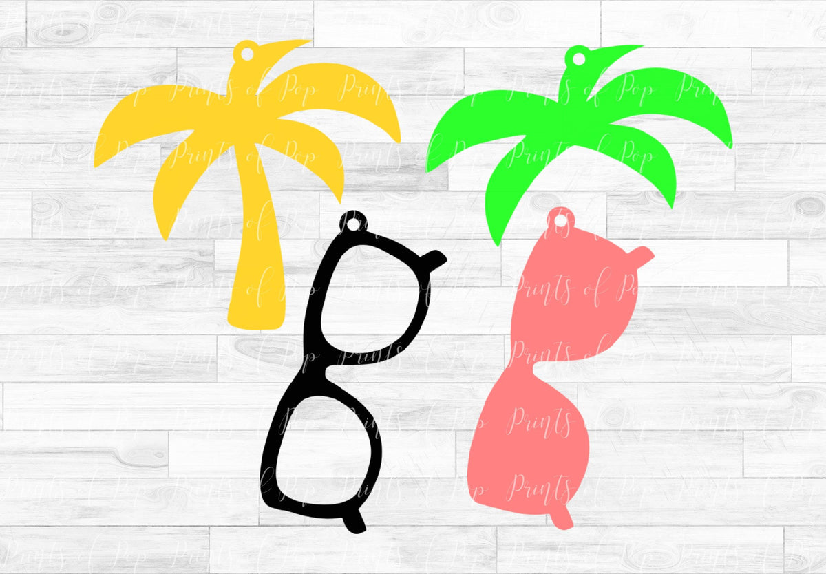 Download Sunglasses and Palm Tree Earrings svg dxf png by PrintsOfPop