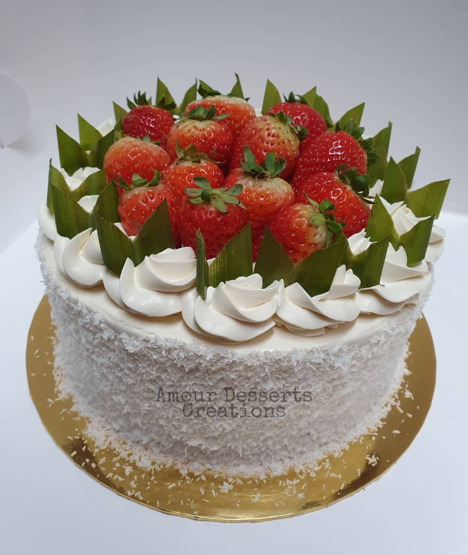 Pandan Gula Melaka Birthday Cake with Strawberry Topping