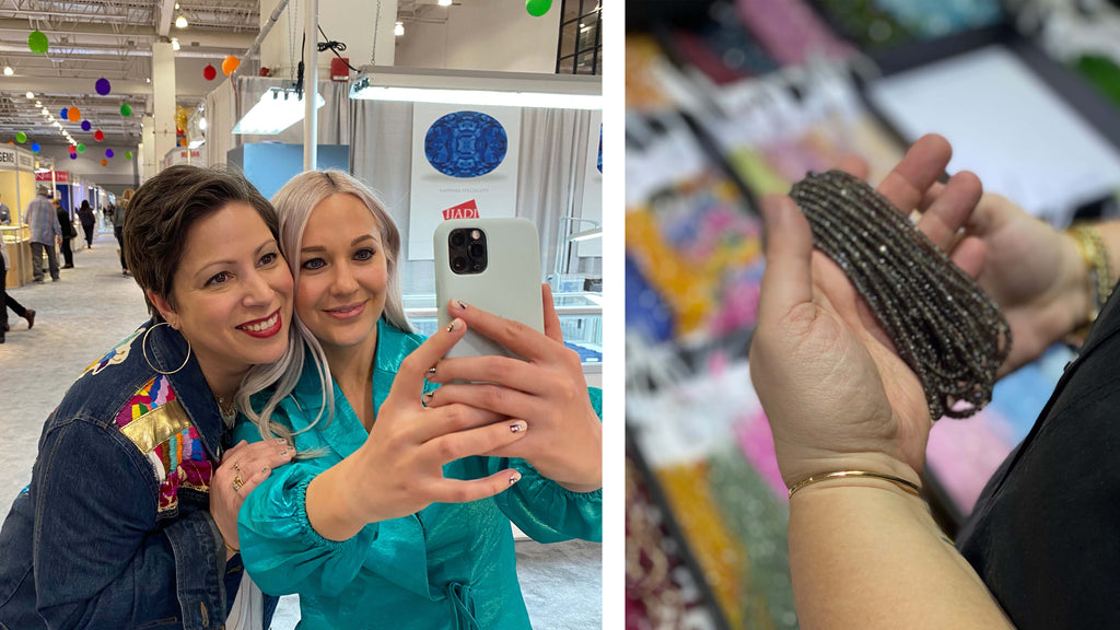 Jennifer and Gem Gossip blogger taking a selfie next to gemstone beads