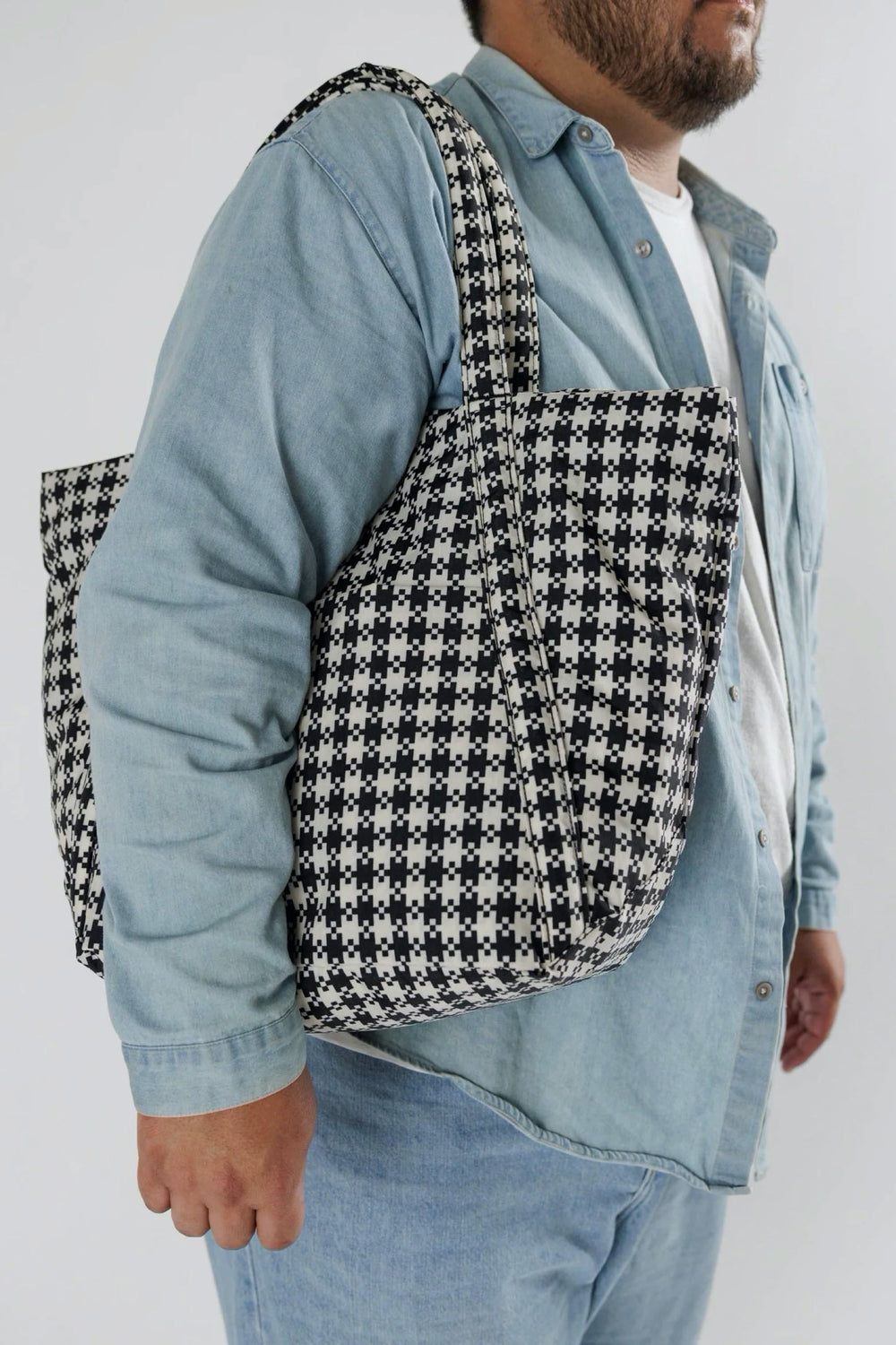 Black + White Pixel Gingham Cloud Bag