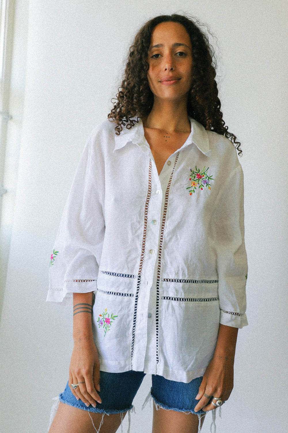 Embroidered Linen Floral Top