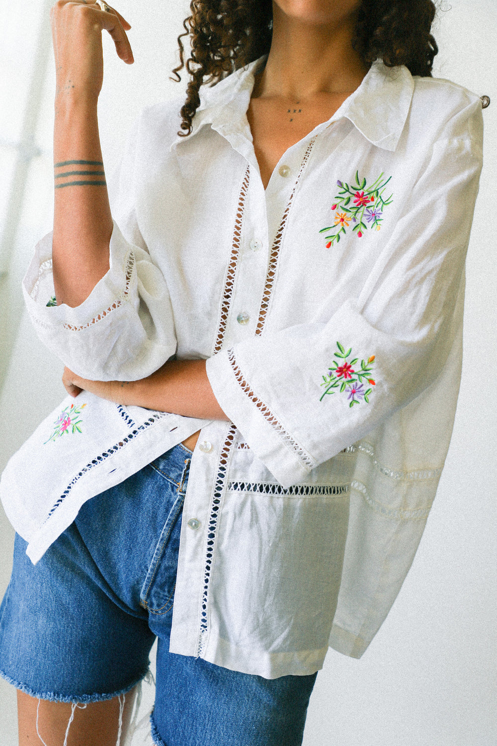 Embroidered Linen Floral Top