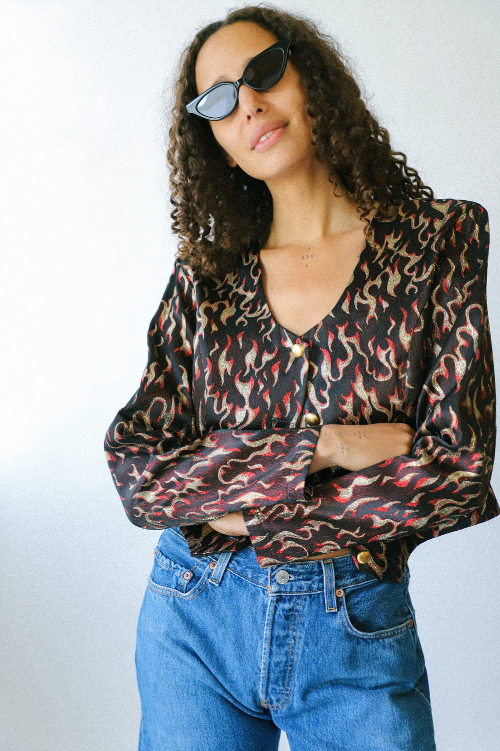Banjo Flame Button Up Top