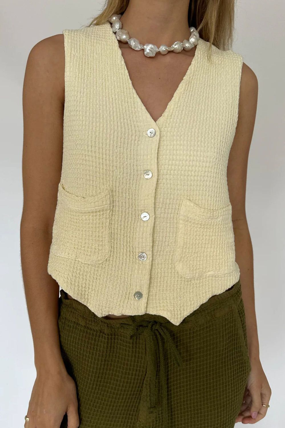 Cream Waffle Vest