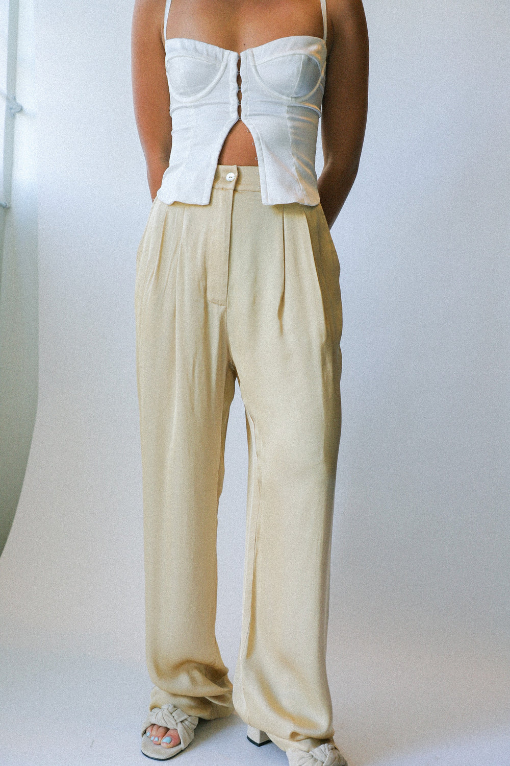 Oat Silky Pleated Trouser